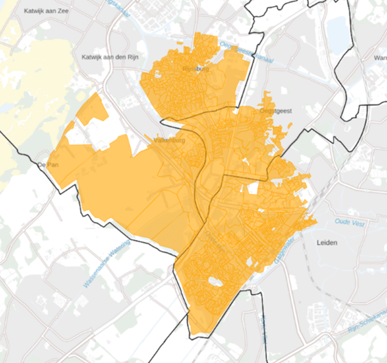 kaart van congestiegebied Leiden