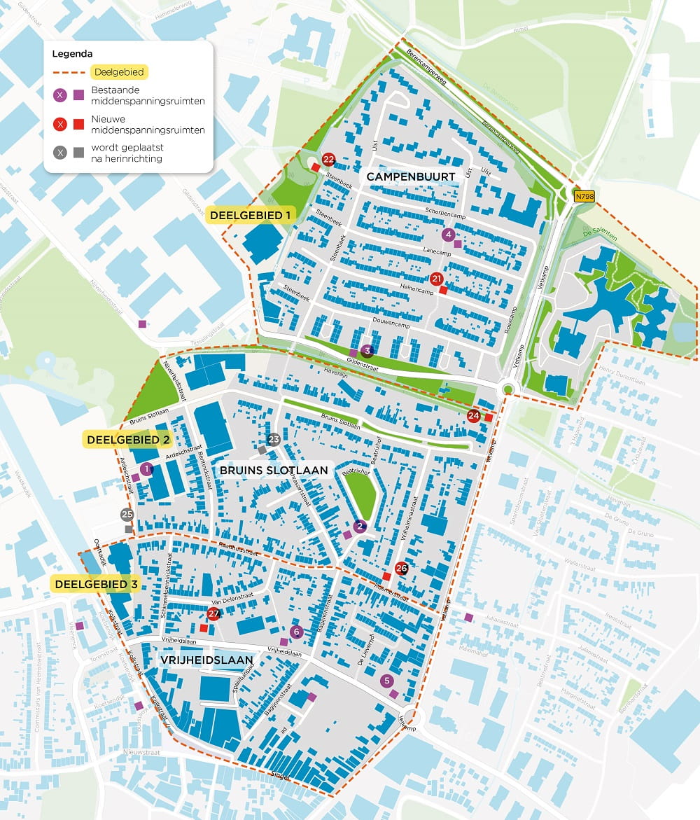 Werkgebieden buurtaanpak in de Campenbuurt/Bruins Slotlaan