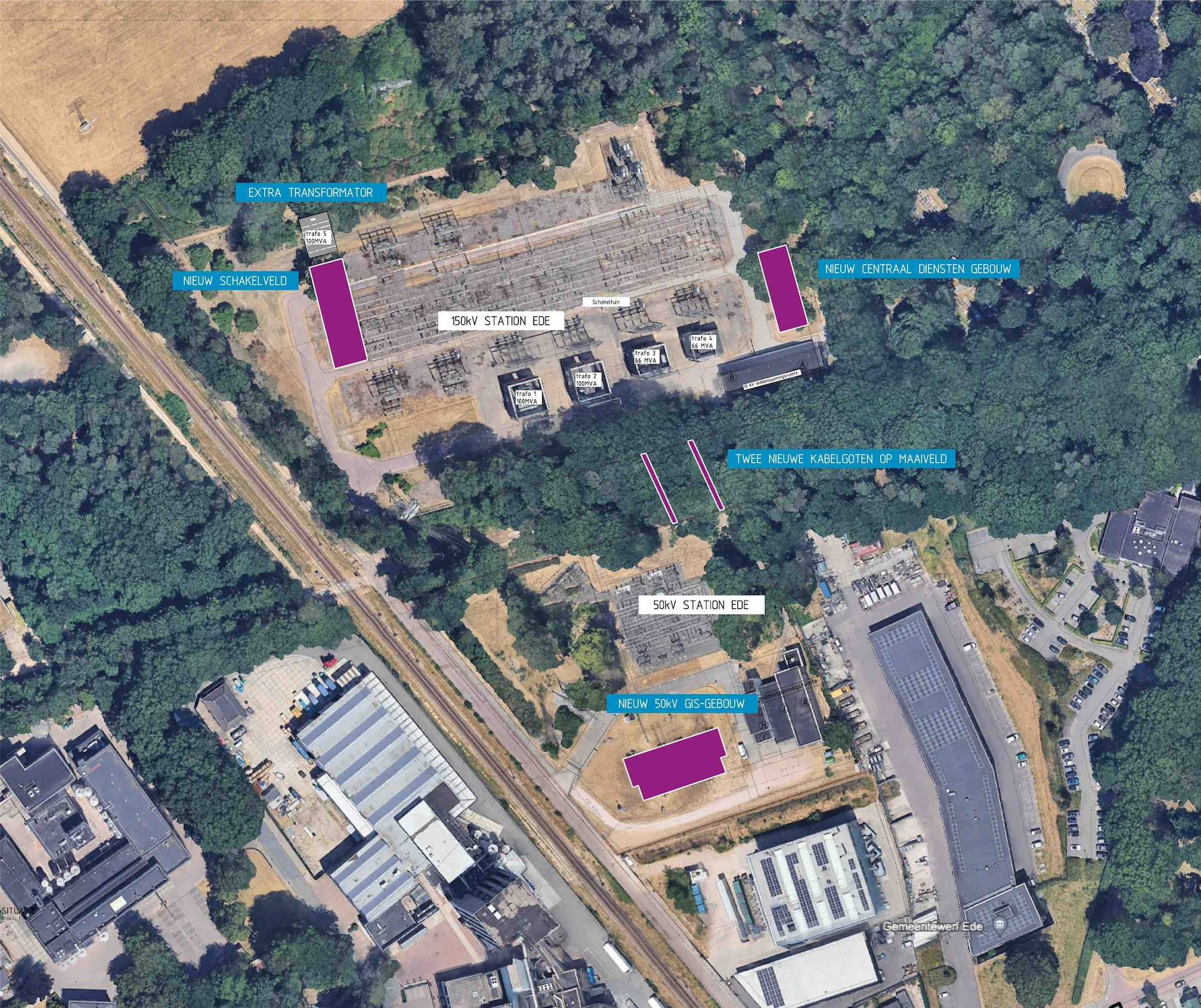 Plattegrond werkzaamheden uitbreiding elektriciteitsstation Ede