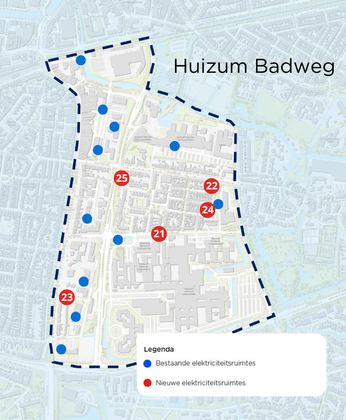 Werkgebied buurtaanpak Huizum Badweg in gemeente Leeuwarden